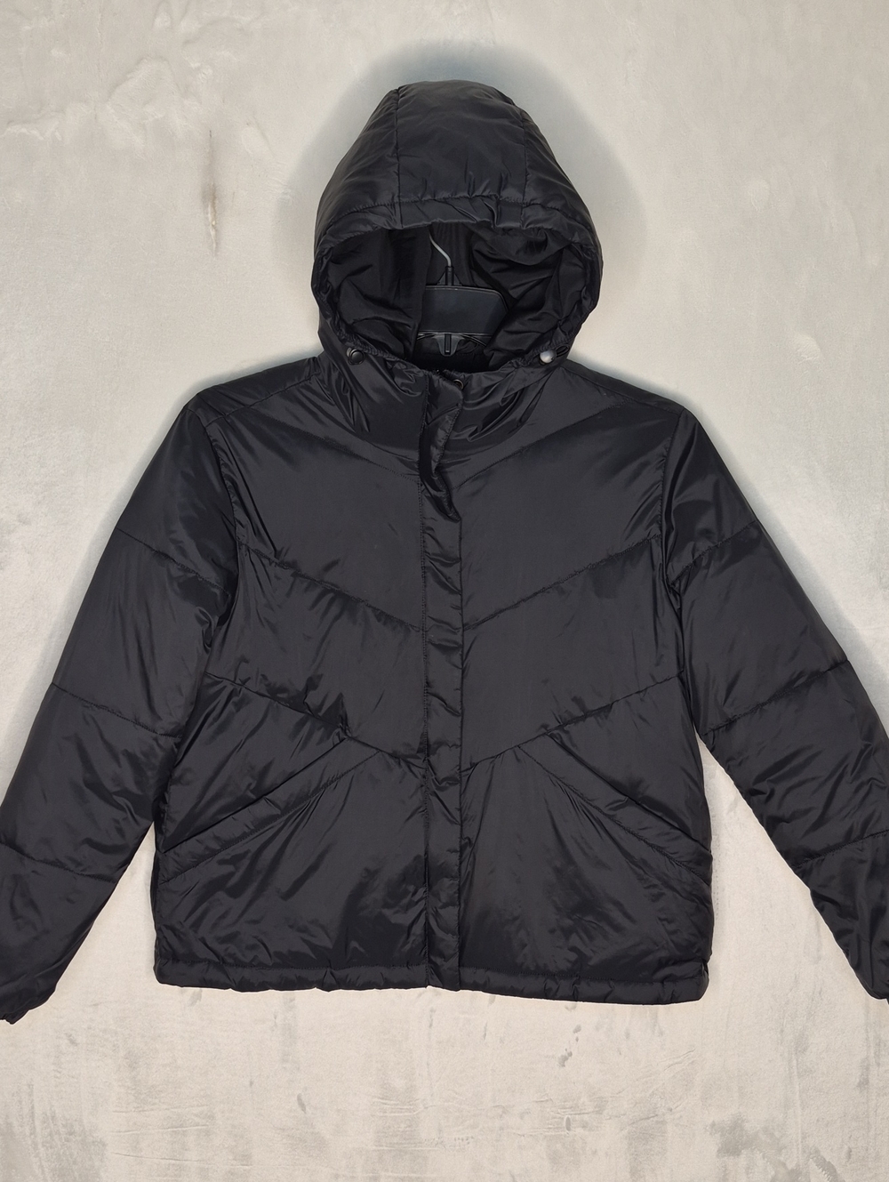 Madewell Hooded Chevron Quilted Short Puffer Jacket Black Small‎ S